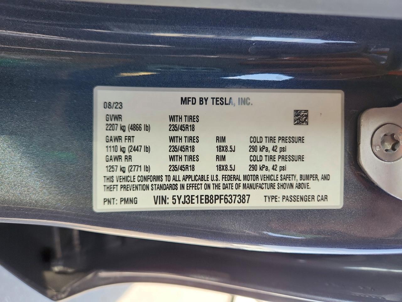 5YJ3E1EB8PF637387 · 2023 TESLA MODEL 3 · 12/12