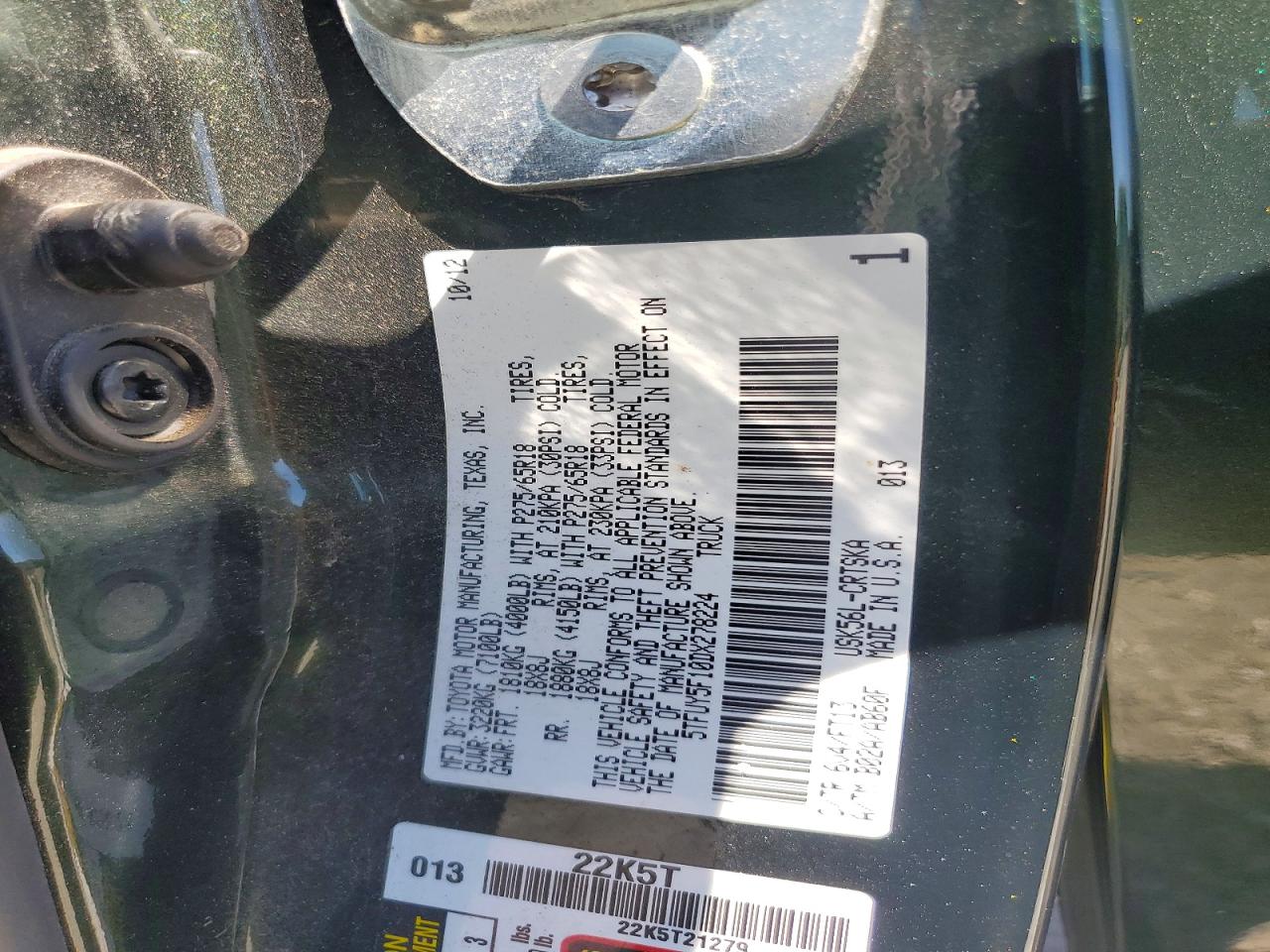 5TFUY5F10DX278224 · 2013 TOYOTA TUNDRA · 12/12