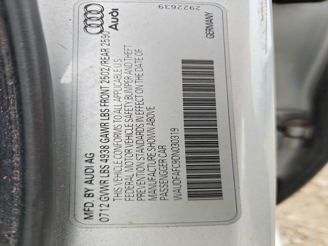 WAUDFAFC9DN030319 · 2013 AUDI A6 · 12/12