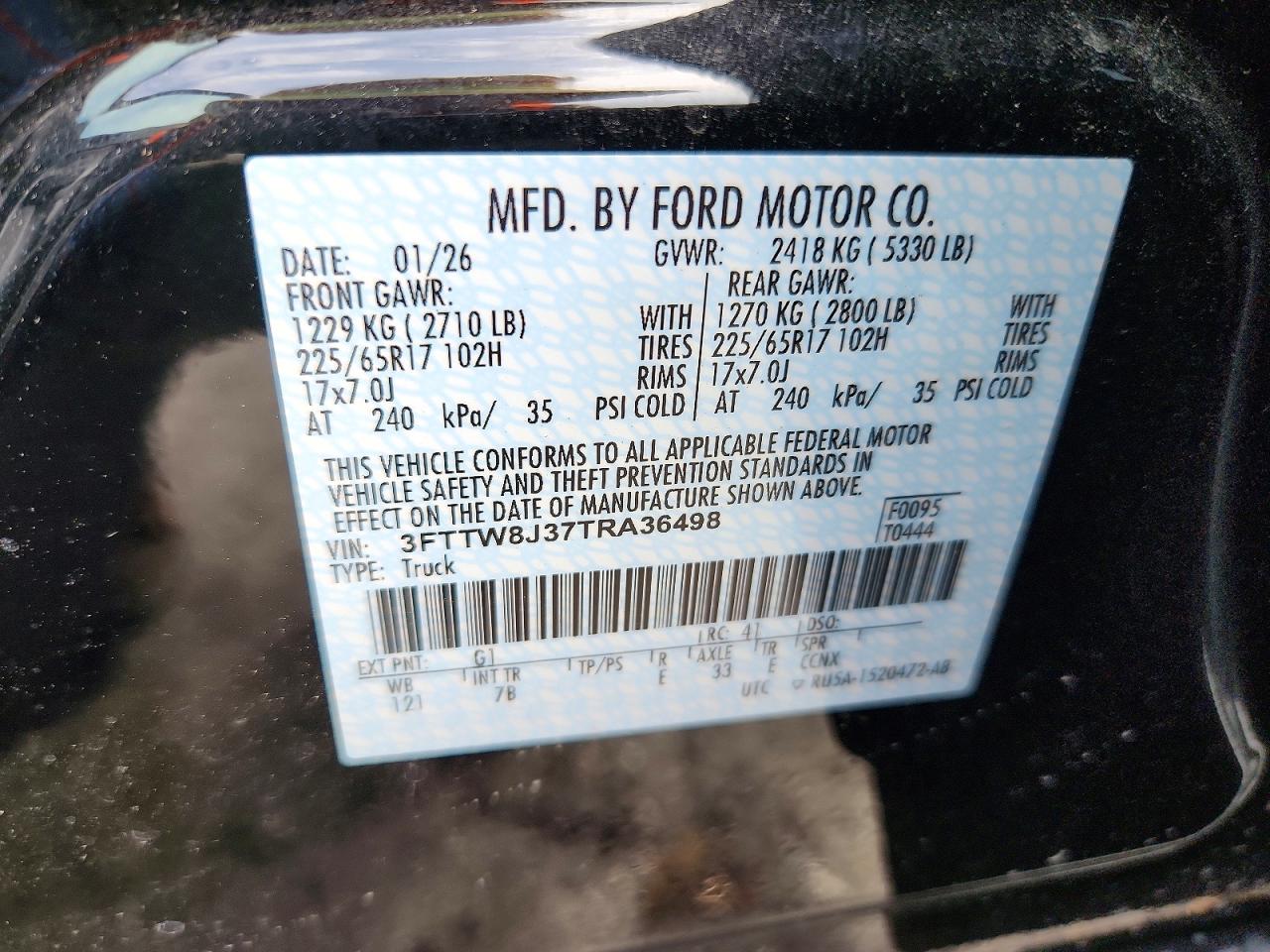 3FTTW8J37TRA36498 · 2026 FORD MAVERICK · 12/12