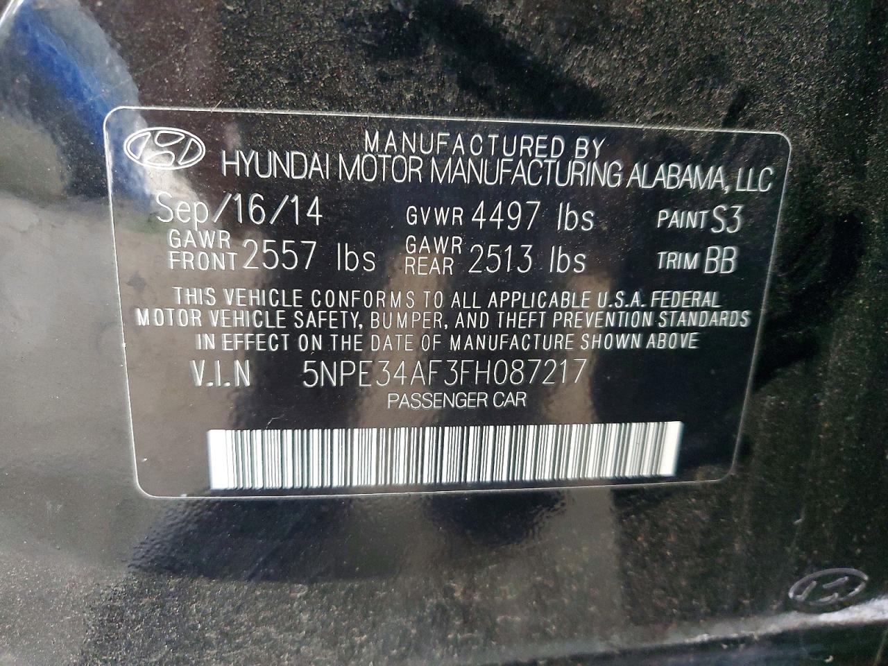 5NPE34AF3FH087217 · 2015 HYUNDAI SONATA · 12/12