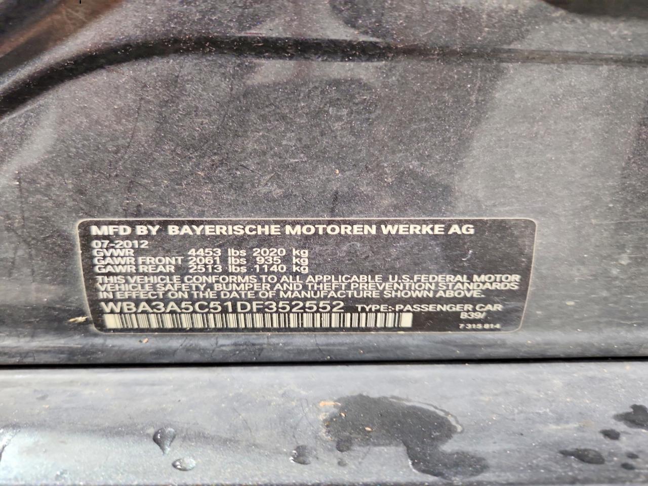WBA3A5C51DF352552 · 2013 BMW 328 · 12/12