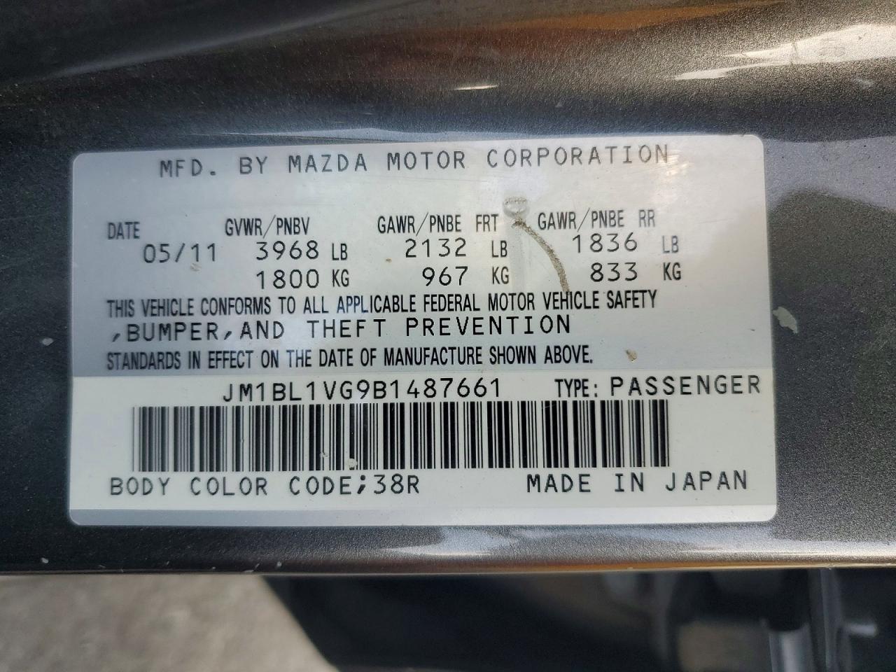 JM1BL1VG9B1487661 · 2011 MAZDA 3 · 12/12
