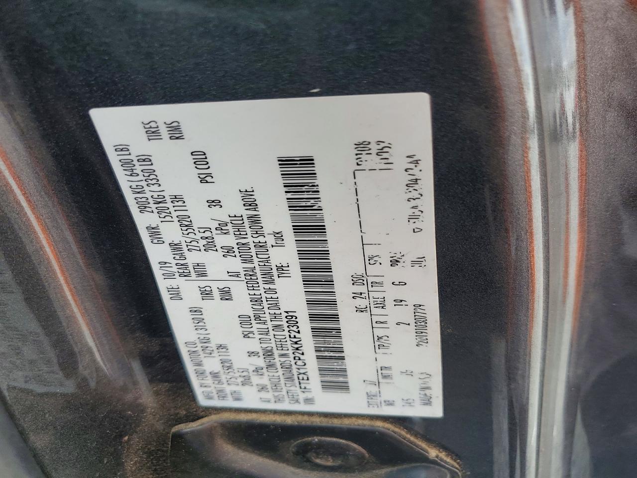 1FTEX1CP2KKF23091 · 2019 FORD F150 · 12/12