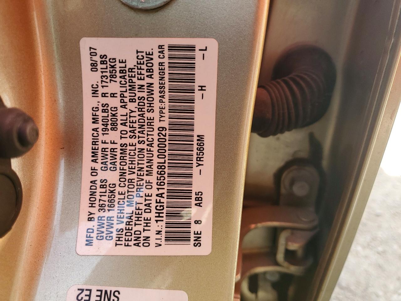 1HGFA16568L000029 · 2008 HONDA CIVIC · 12/12