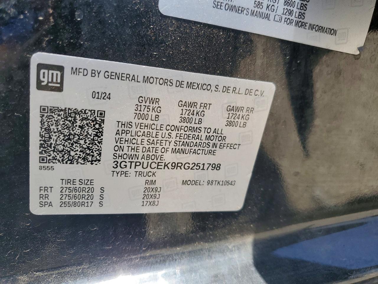 3GTPUCEK9RG251798 · 2024 GMC SIERRA · 12/12