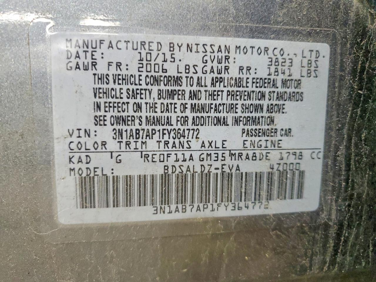 3N1AB7AP1FY364772 · 2015 NISSAN SENTRA · 12/12