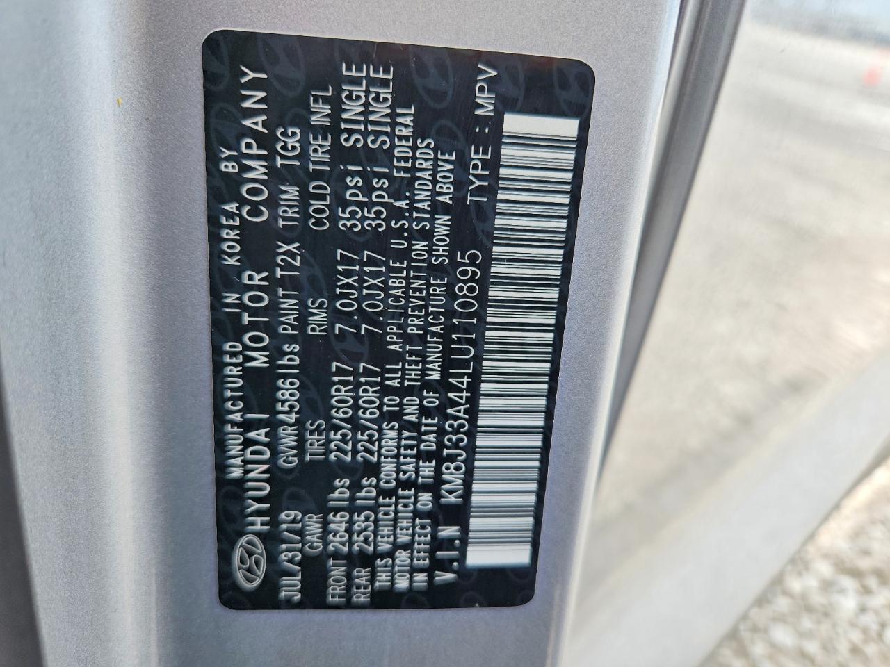 KM8J33A44LU110895 · 2020 HYUNDAI TUCSON · 12/12