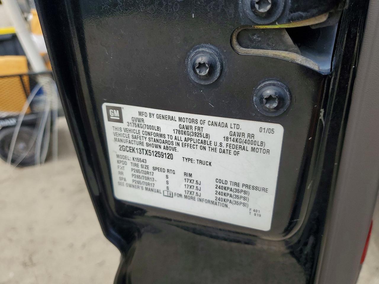 2GCEK13TX51259120 · 2005 CHEVROLET SILVERADO · 12/12
