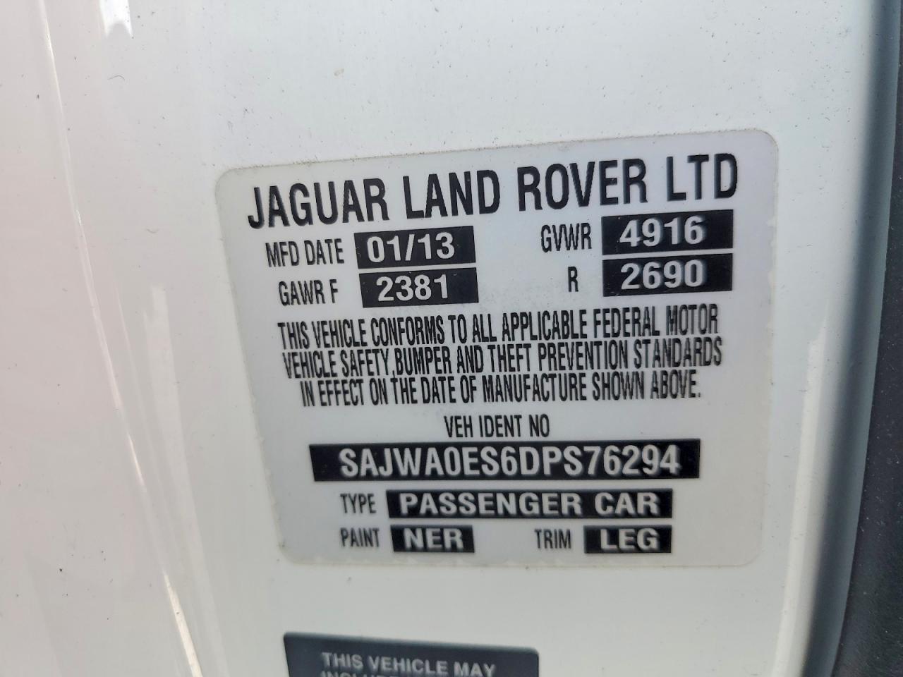 SAJWA0ES6DPS76294 · 2013 JAGUAR XF · 12/12