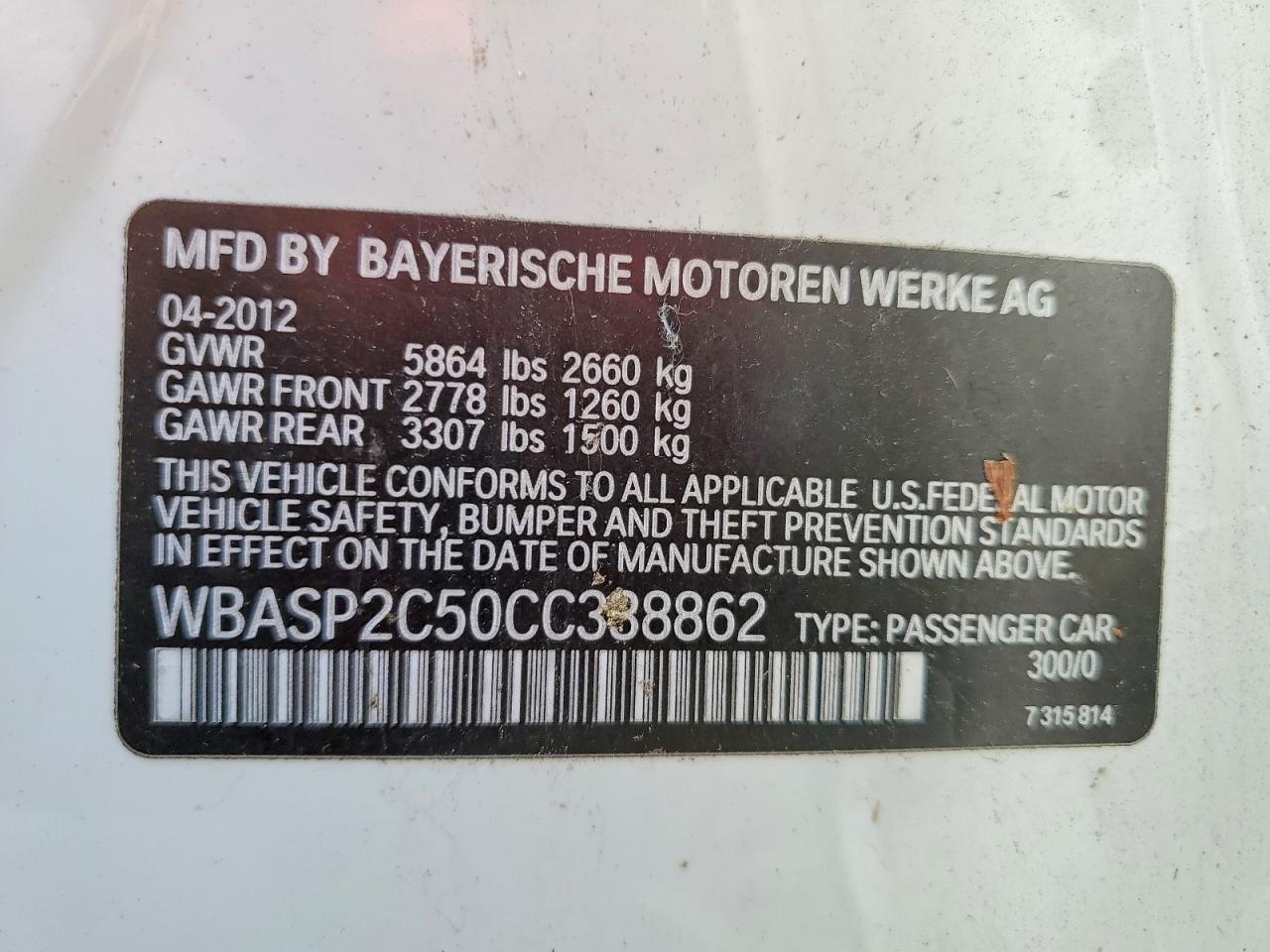 WBASP2C50CC338862 · 2012 BMW 535 · 12/12