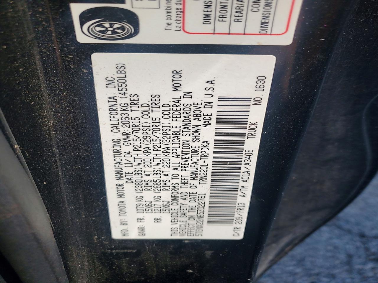 5TENX22N65Z022761 · 2005 TOYOTA TACOMA · 12/12