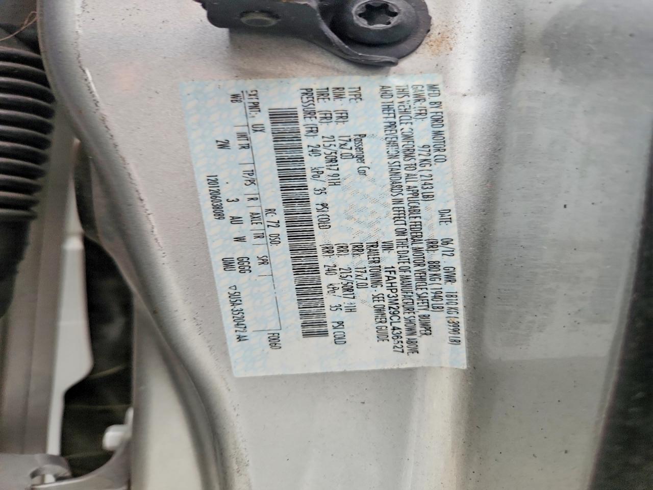 1FAHP3M29CL436527 · 2012 FORD FOCUS · 12/12