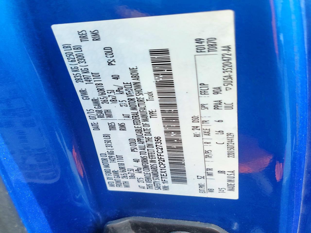 1FTEX1CP2FFC27356 · 2015 FORD F150 · 12/12
