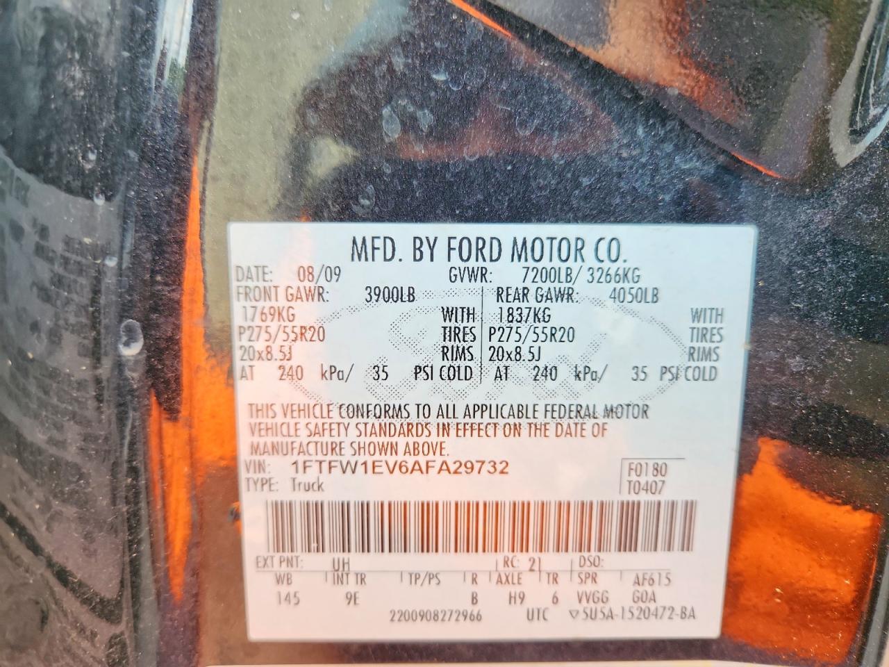 1FTFW1EV6AFA29732 · 2010 FORD F150 · 12/12