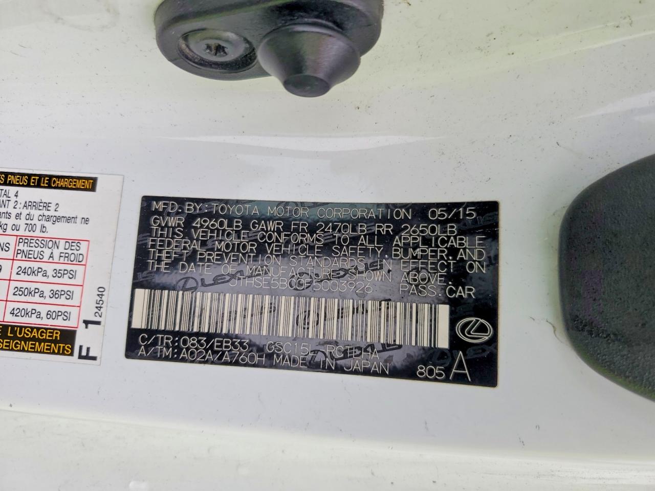 JTHSE5BC0F5003926 · 2015 LEXUS RC · 12/12