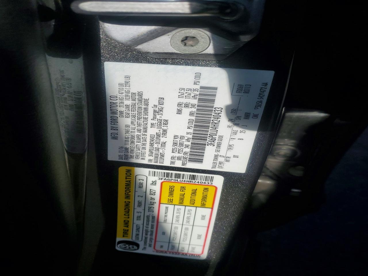 3FA6P0LU4HR240433 · 2017 FORD FUSION · 12/12