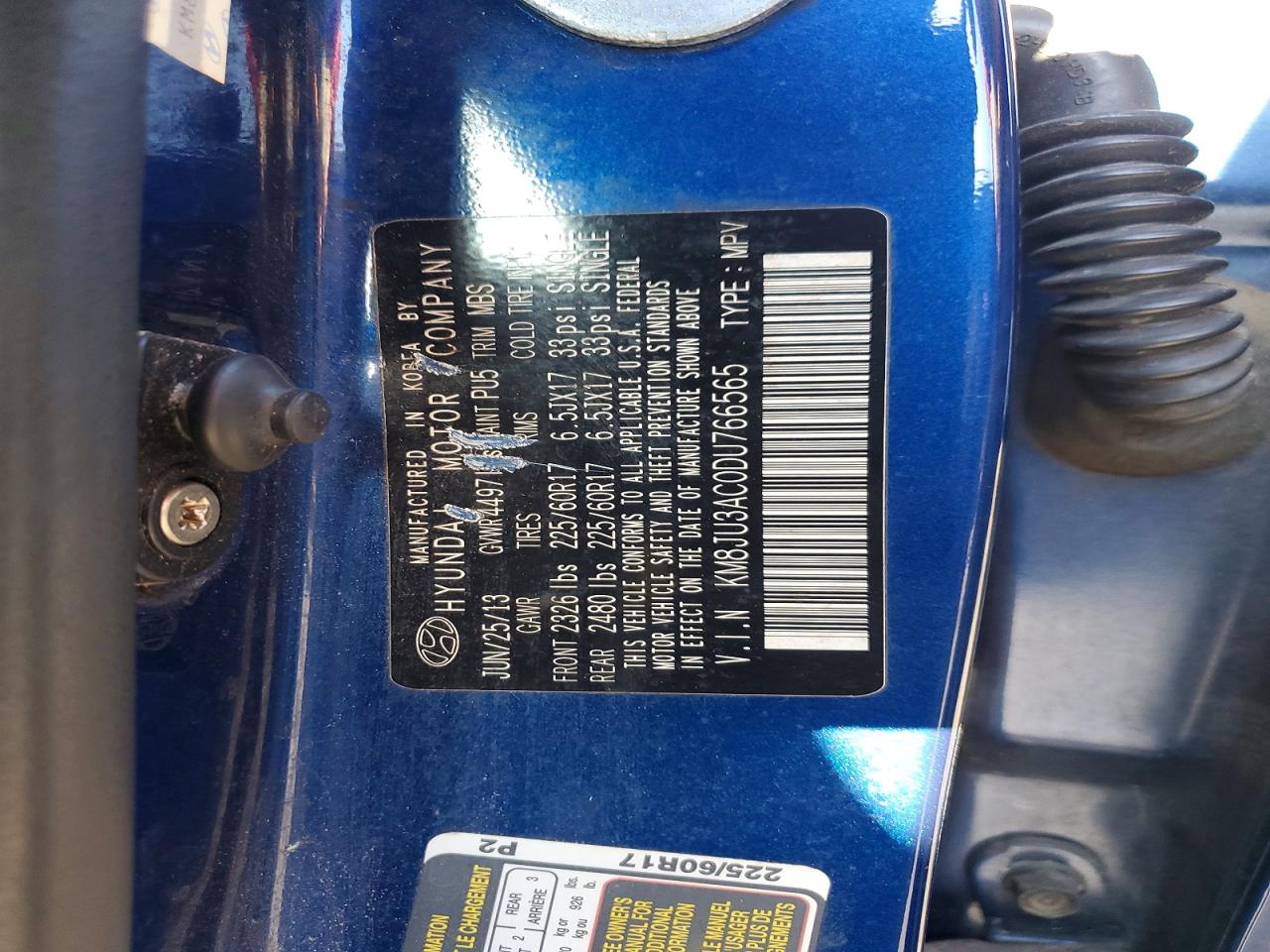 KM8JU3AC0DU766565 · 2013 HYUNDAI TUCSON · 12/12