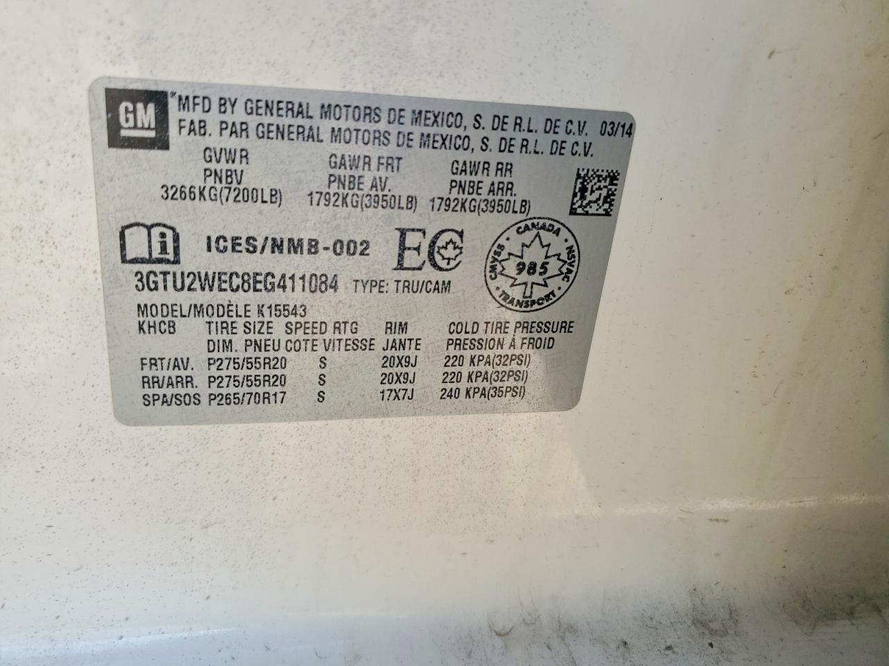 3GTU2WEC8EG411084 · 2014 GMC SIERRA · 12/12