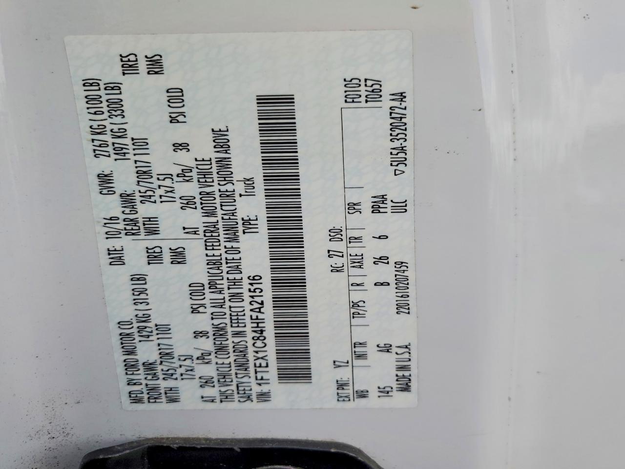 1FTEX1C84HFA21516 · 2017 FORD F150 · 12/12