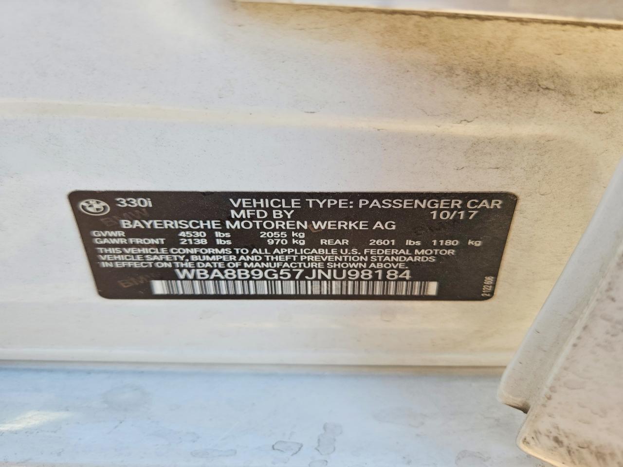 WBA8B9G57JNU98184 · 2018 BMW 330 · 12/12