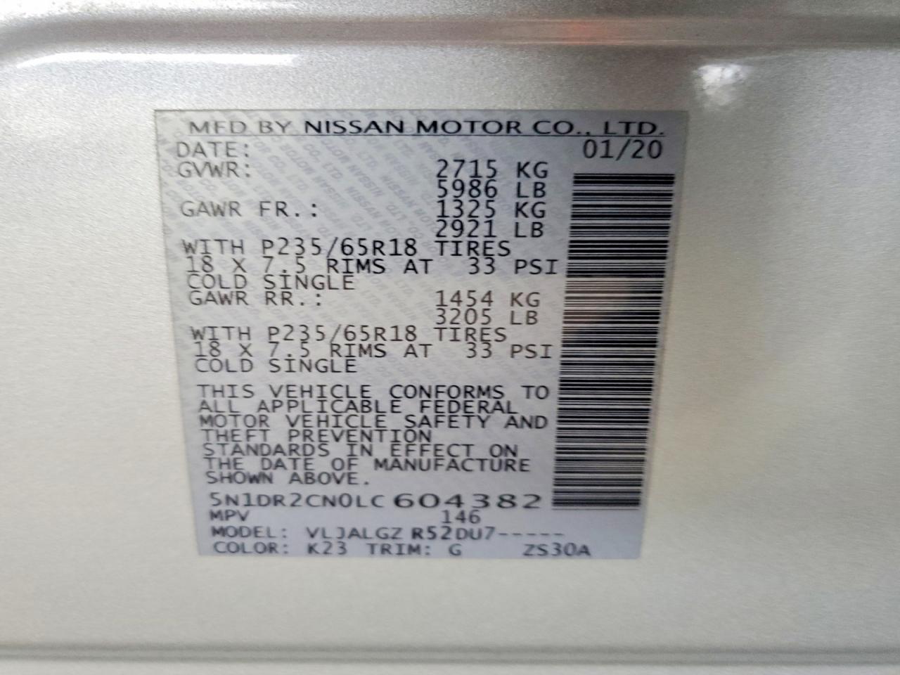 5N1DR2CN0LC604382 · 2020 NISSAN PATHFINDER · 12/12