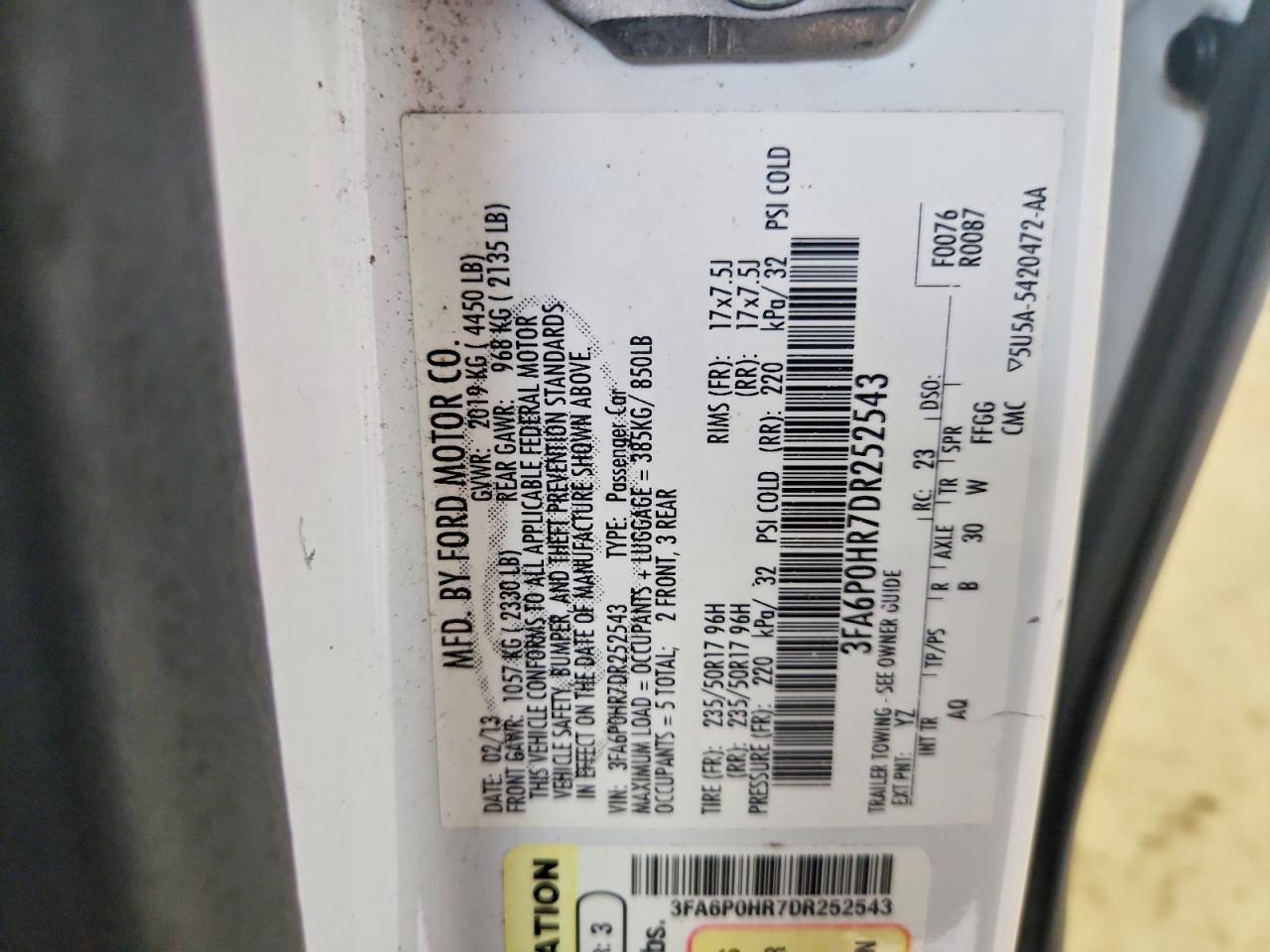 3FA6P0HR7DR252543 · 2013 FORD FUSION · 12/12