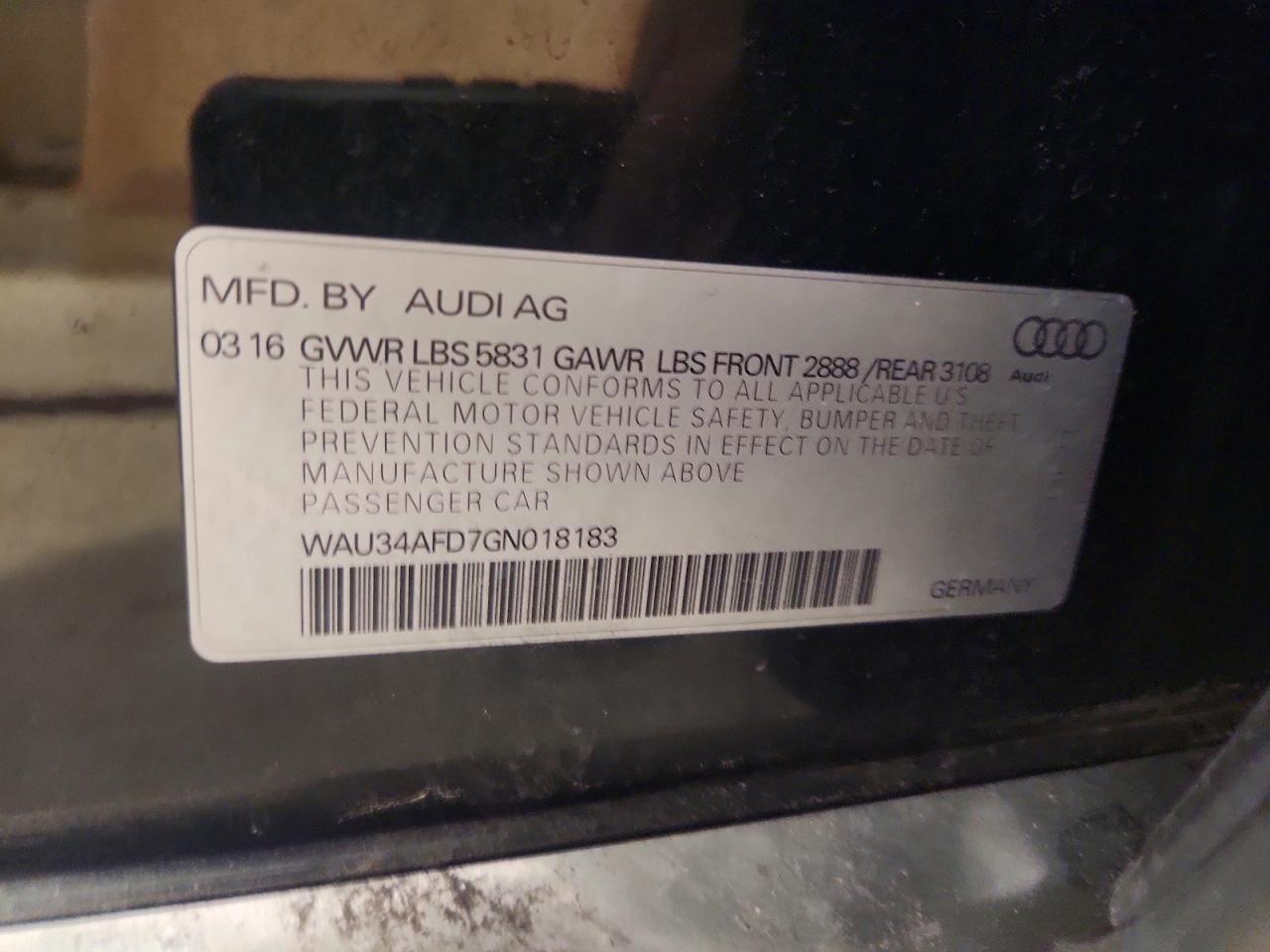 WAU34AFD7GN018183 · 2016 AUDI A8 · 12/12