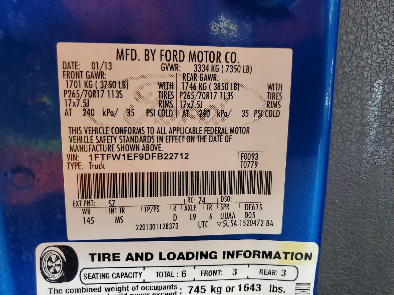 1FTFW1EF9DFB22712 · 2013 FORD F150 · 12/12