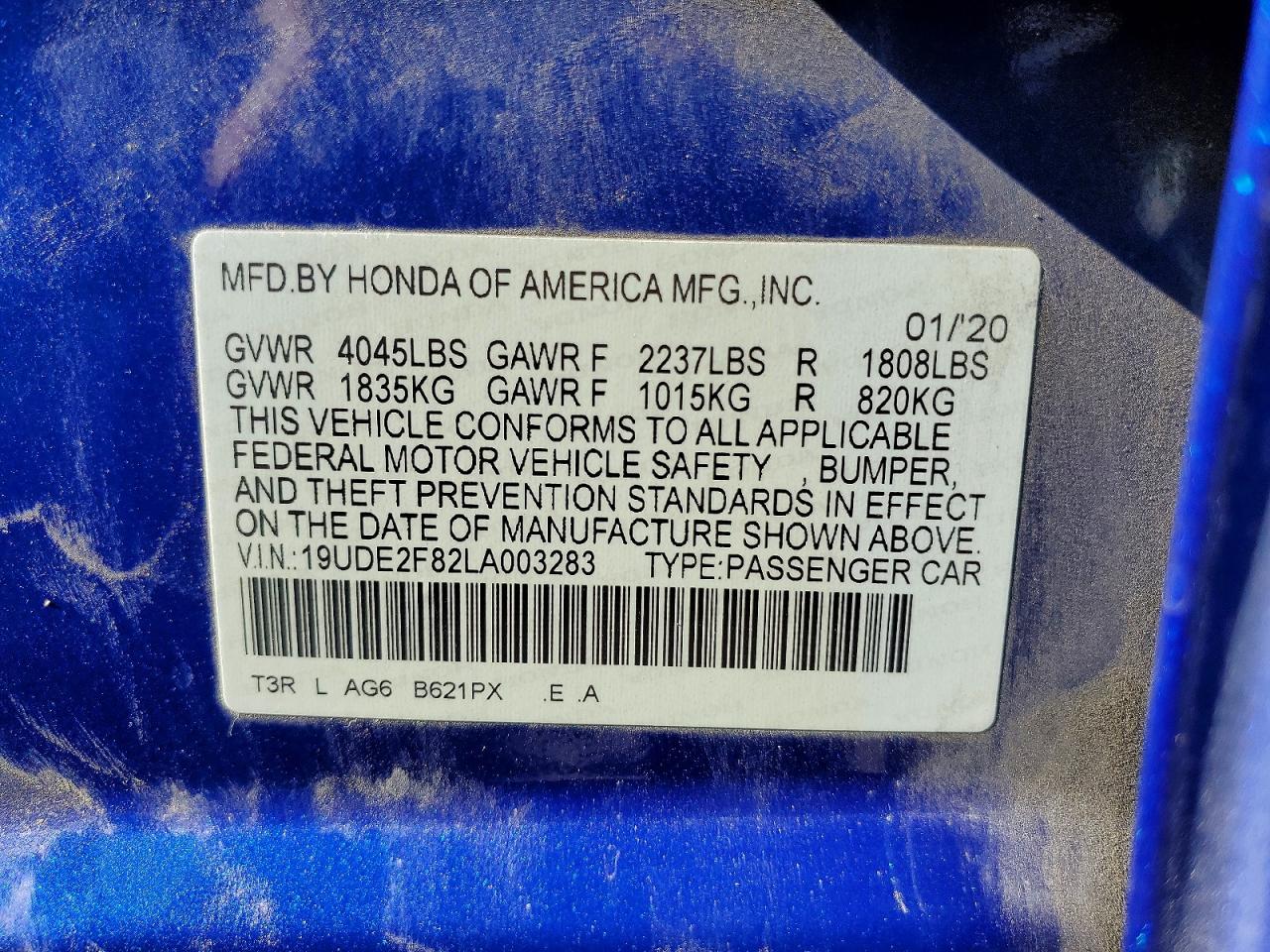 19UDE2F82LA003283 · 2020 ACURA ILX · 12/12