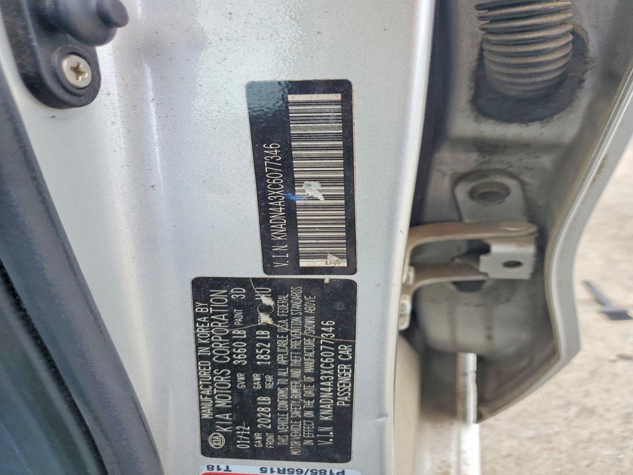 KNADN4A3XC6077346 · 2012 KIA RIO · 12/12