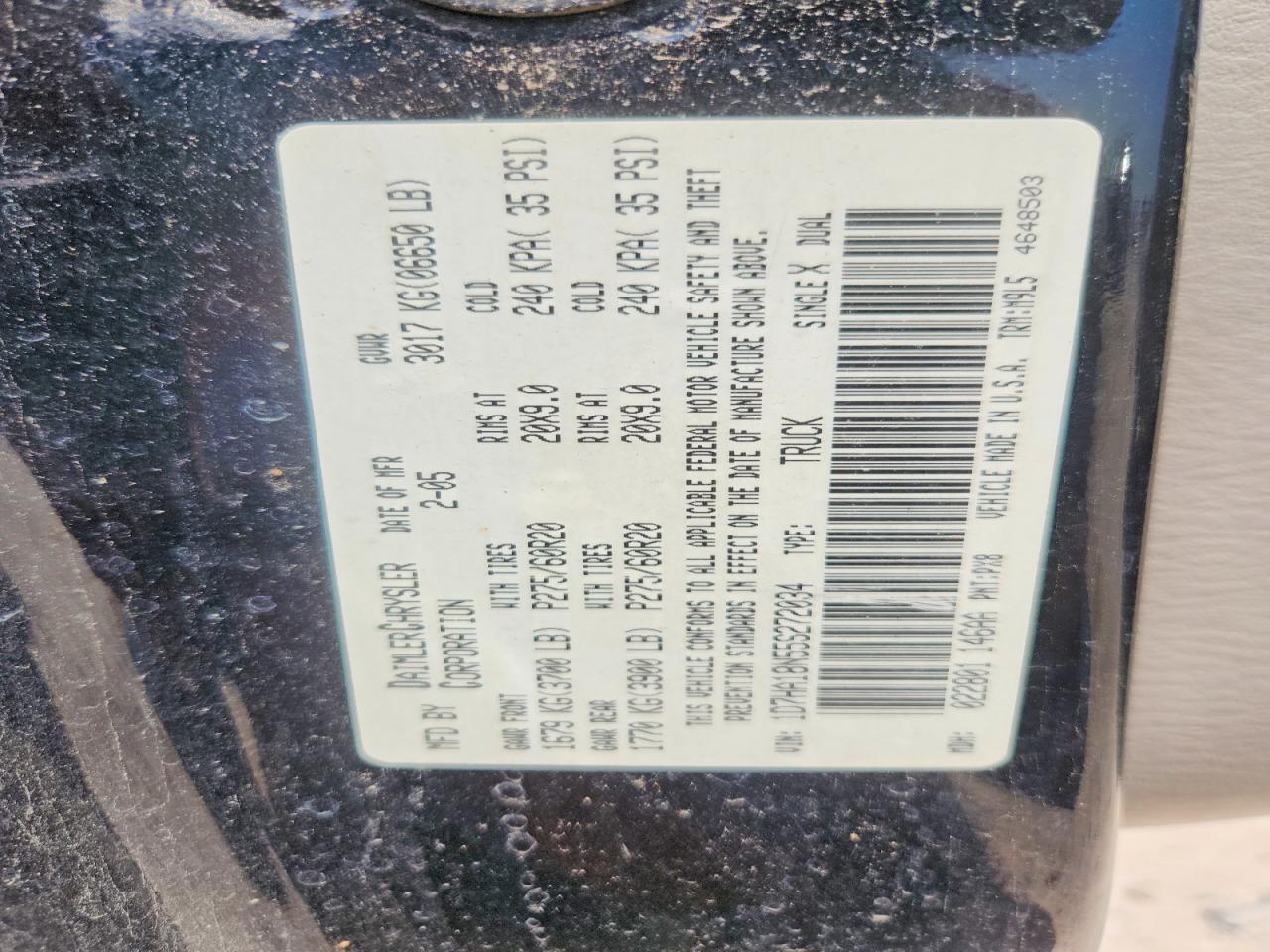 1D7HA18N55S272034 · 2005 DODGE RAM 1500 · 12/12