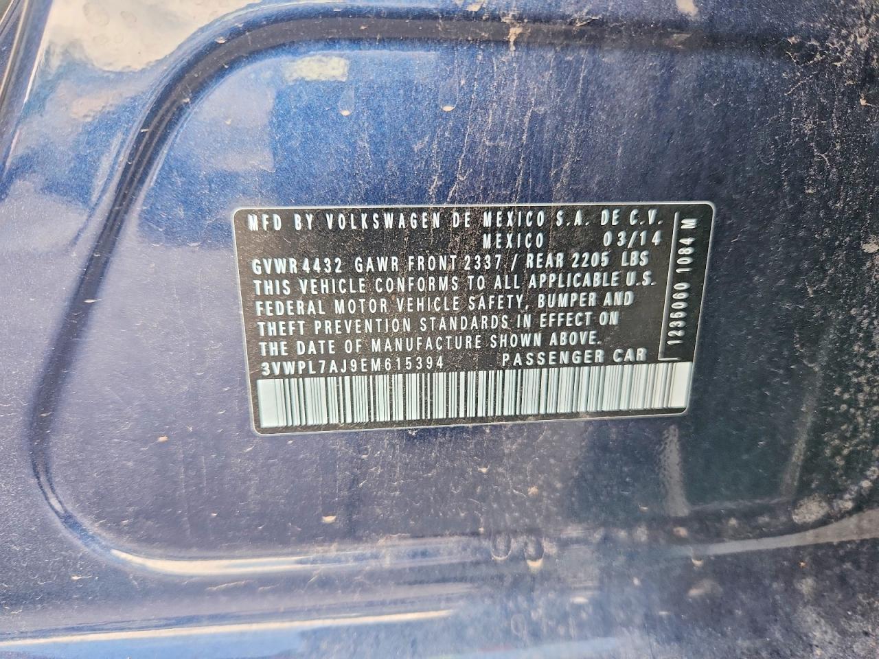 3VWPL7AJ9EM615394 · 2014 VOLKSWAGEN JETTA · 12/12