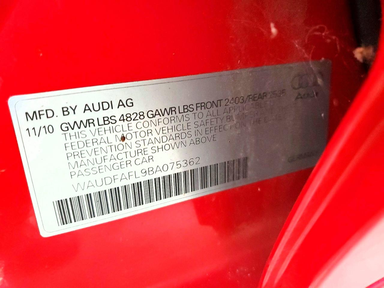 WAUDFAFL9BA075362 · 2011 AUDI A4 · 12/12