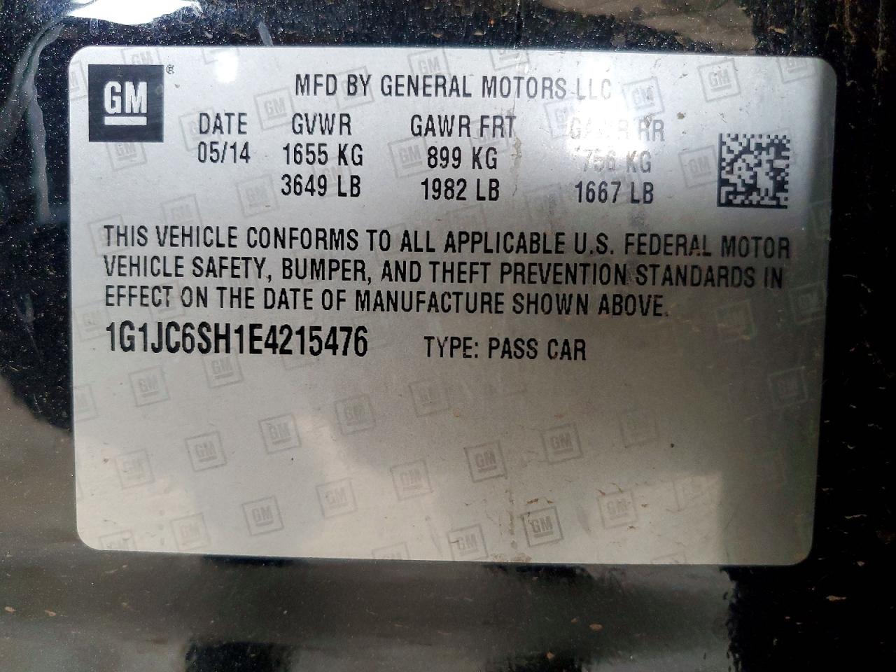 1G1JC6SH1E4215476 · 2014 CHEVROLET SONIC · 12/12