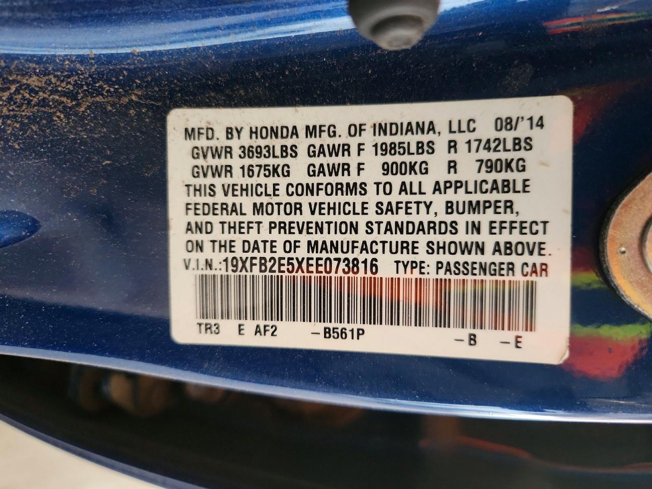 19XFB2E5XEE073816 · 2014 HONDA CIVIC · 12/12