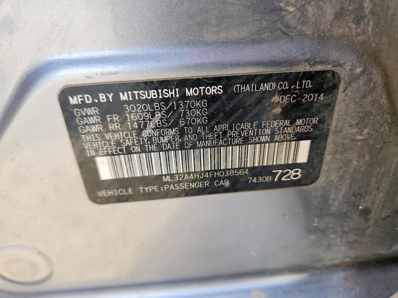 ML32A4HJ4FH038564 · 2015 MITSUBISHI MIRAGE · 12/12