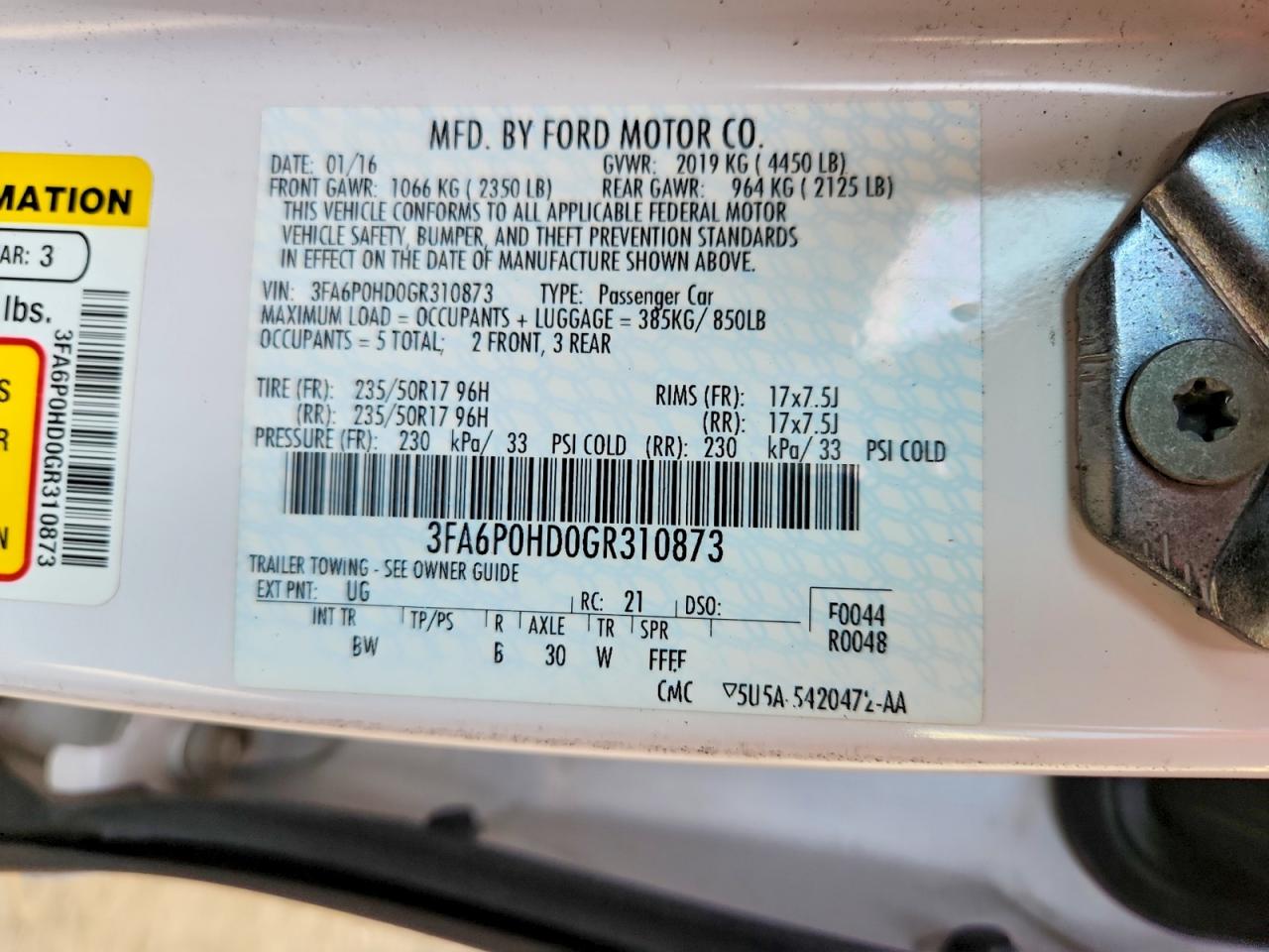 3FA6P0HD0GR310873 · 2016 FORD FUSION · 12/12
