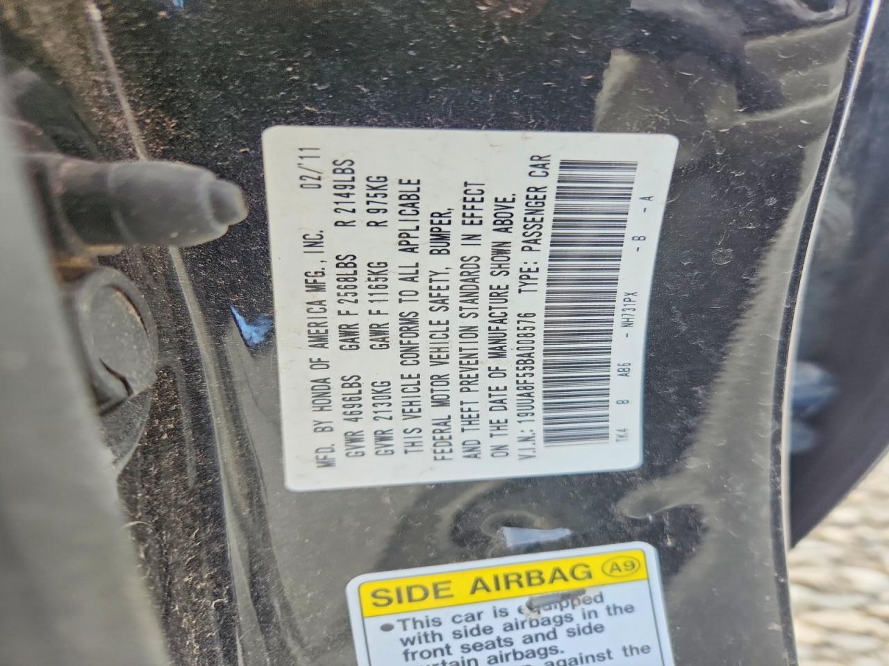 19UUA8F55BA008576 · 2011 ACURA TL · 12/12