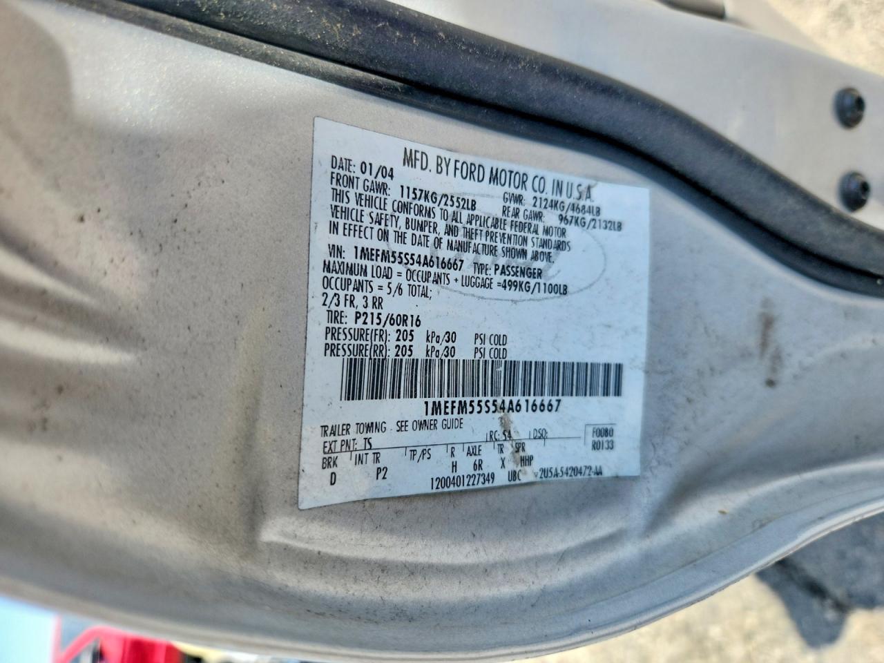 1MEFM55S54A616667 · 2004 MERCURY SABLE · 12/12