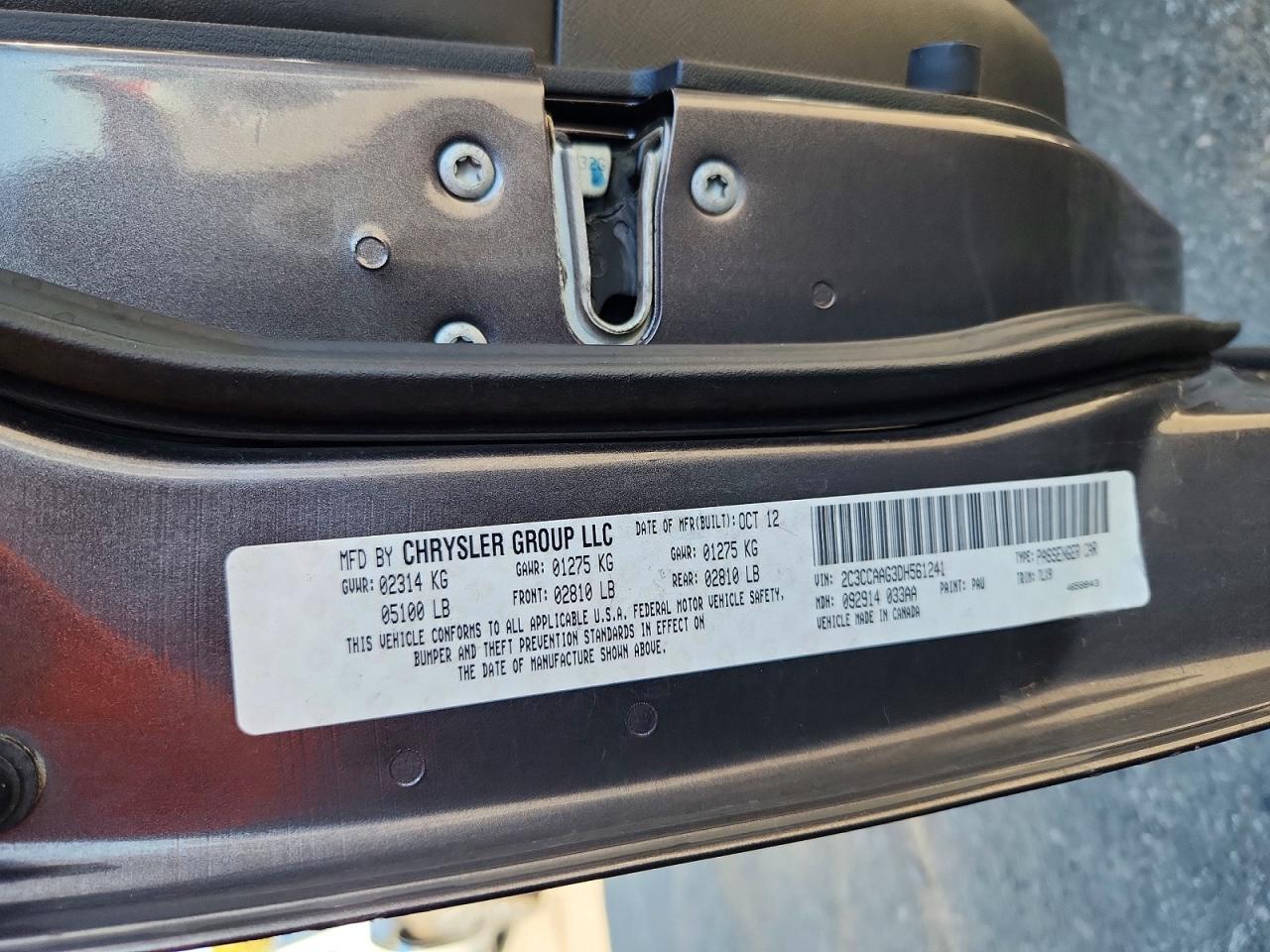 2C3CCAAG3DH561241 · 2013 CHRYSLER 300 · 12/12