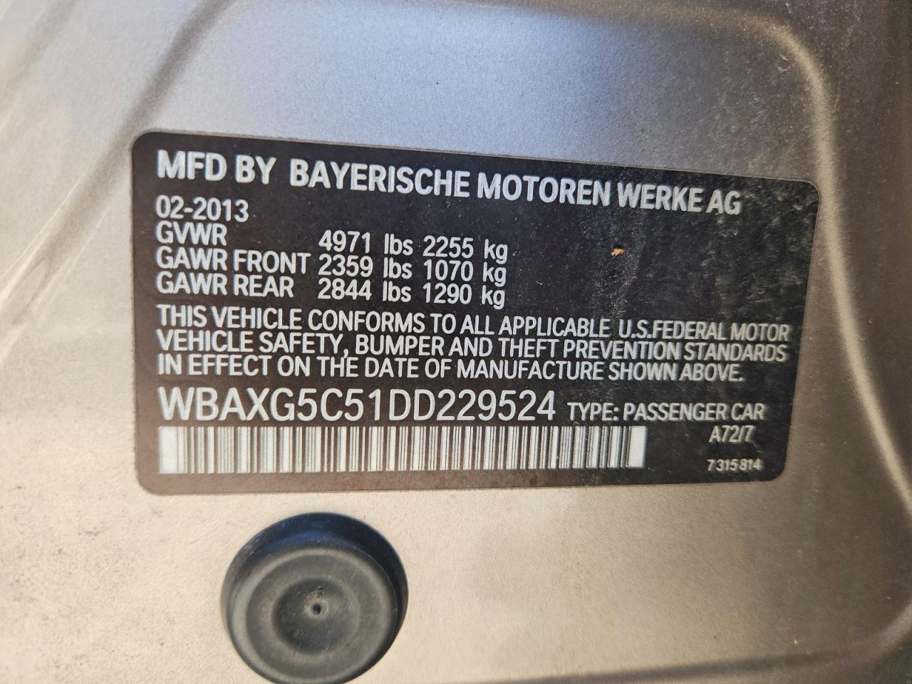 WBAXG5C51DD229524 · 2013 BMW 528 · 12/12