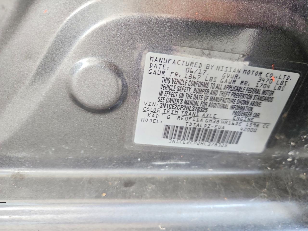 3N1CE2CP2HL378325 · 2017 NISSAN VERSA NOTE · 12/12