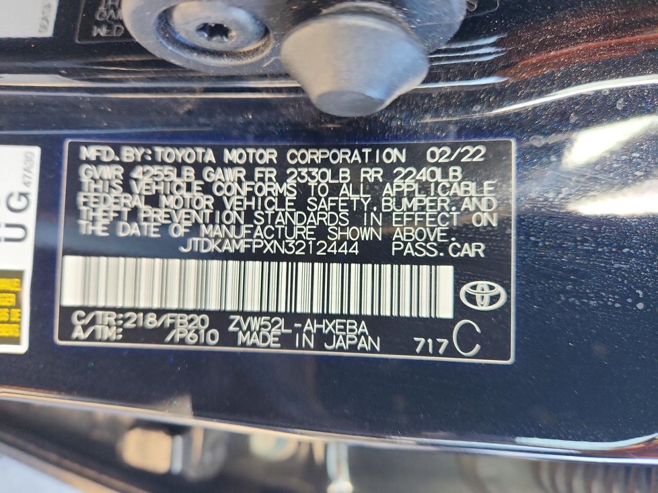 JTDKAMFPXN3212444 · 2022 TOYOTA PRIUS PRIME · 12/12