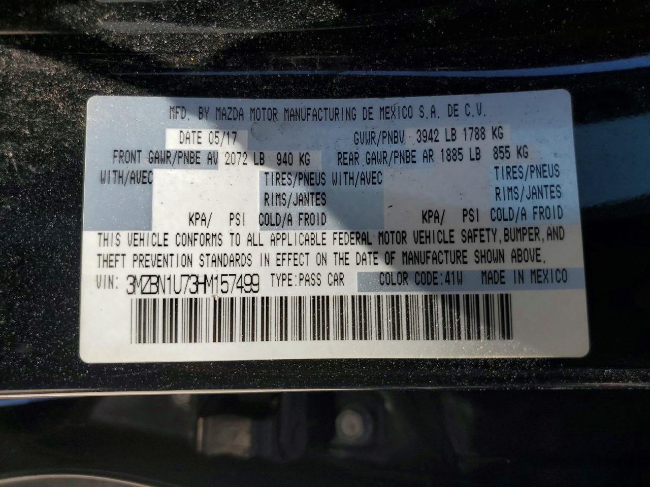 3MZBN1U73HM157499 · 2017 MAZDA 3 · 12/12
