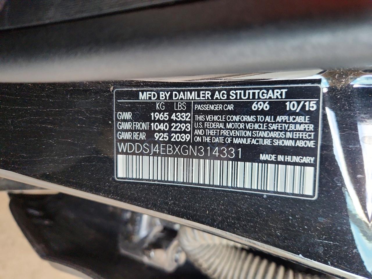 WDDSJ4EBXGN314331 · 2016 MERCEDES-BENZ CLA · 12/12