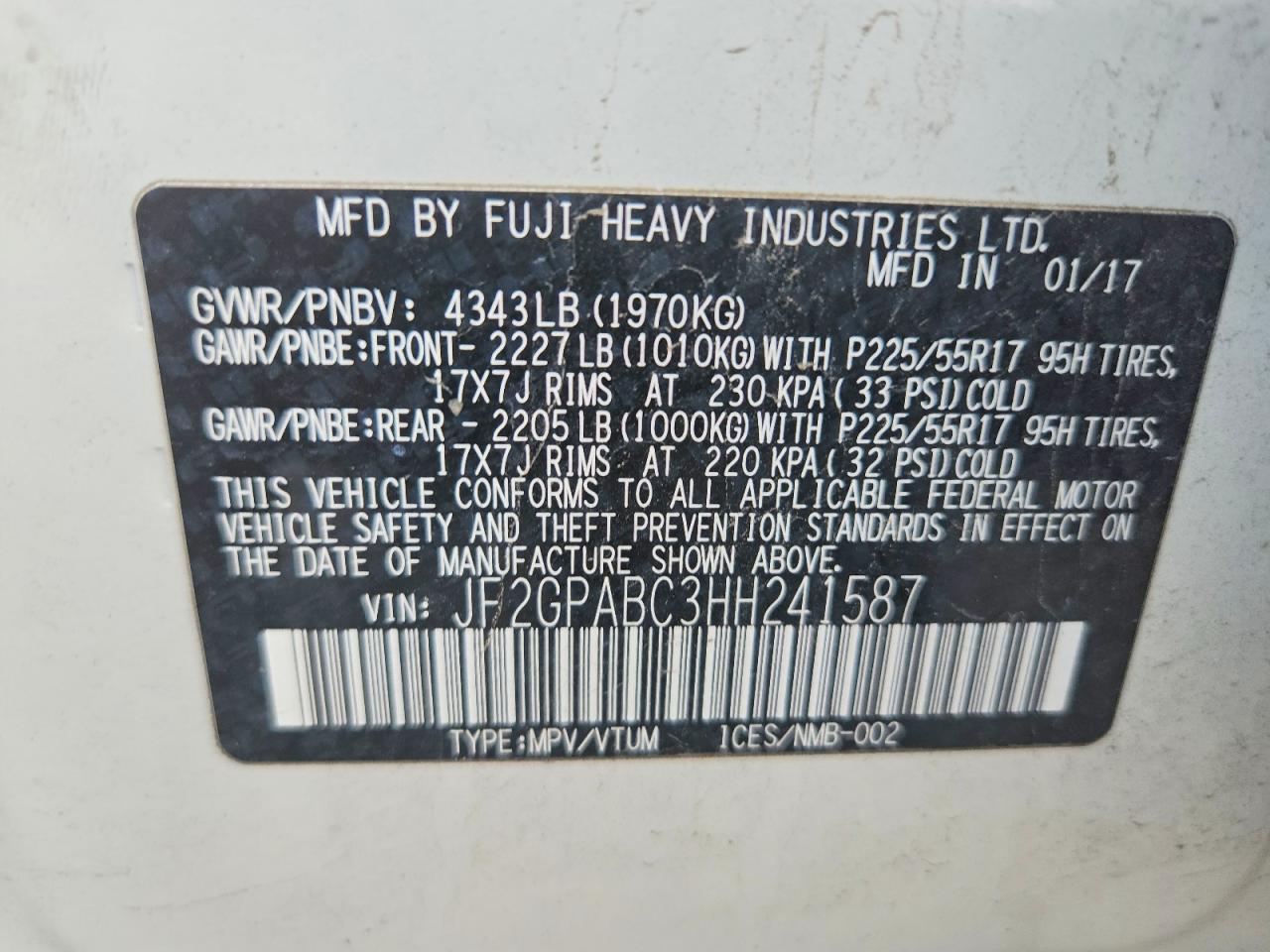 JF2GPABC3HH241587 · 2017 SUBARU CROSSTREK · 12/12