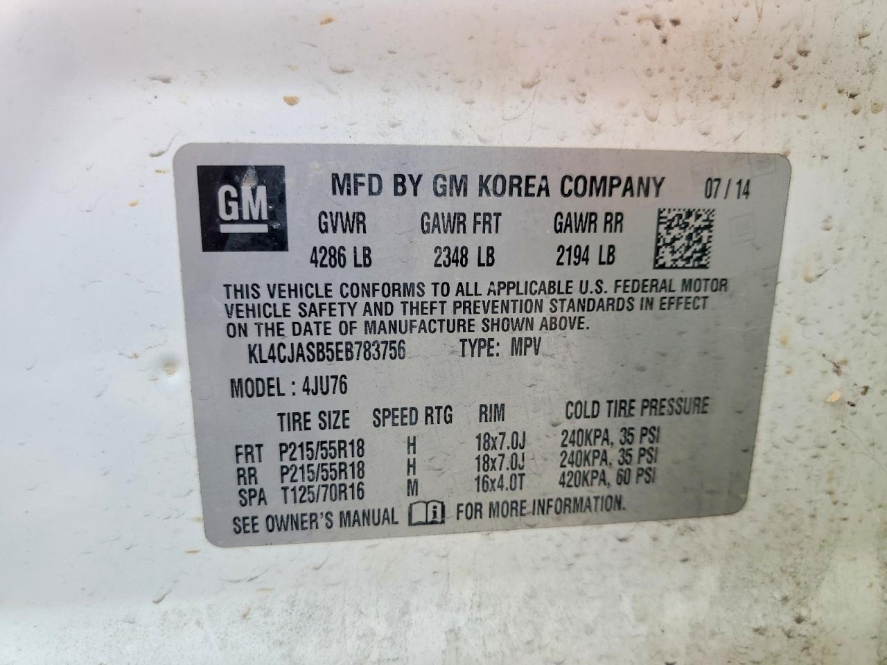 KL4CJASB5EB783756 · 2014 BUICK ENCORE · 12/12