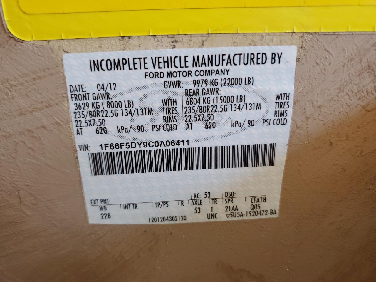 1F66F5DY9C0A06411 · 2012 FORD F53 · 10/10