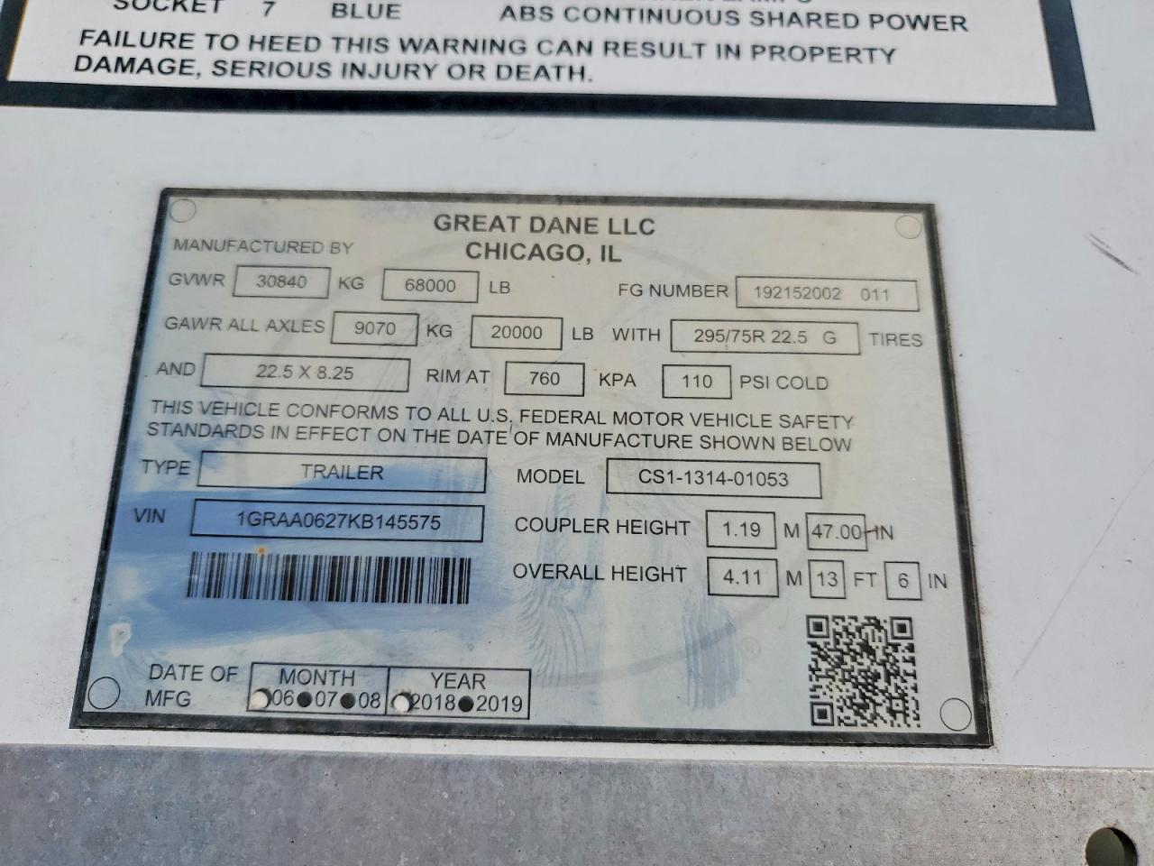 1GRAA0627KB145575 · 2019 GREAT DANE UNKNOWN · 10/10